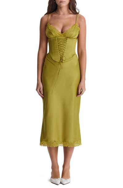 House Of Cb Corset Satin Slipdress In Canary Green