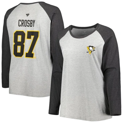 Fanatics Branded Sidney Crosby Heather Gray/heather Charcoal Pittsburgh Penguins Plus Size Name & Nu In Heather Gray,heather Charcoal