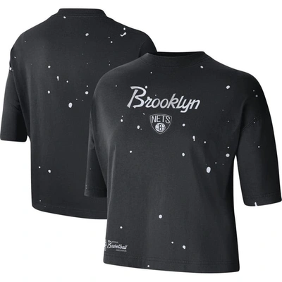 Nike Black Brooklyn Nets Courtside Splatter Cropped T-shirt