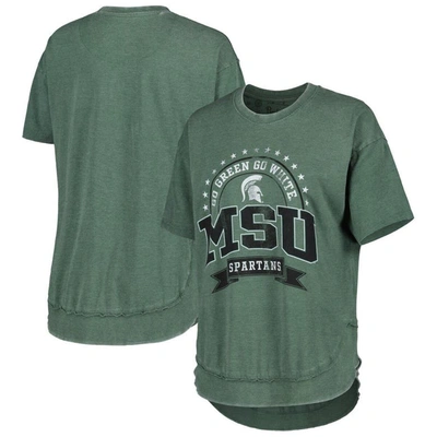 Pressbox Heather Green Michigan State Spartans Vintage Wash Poncho Captain T-shirt