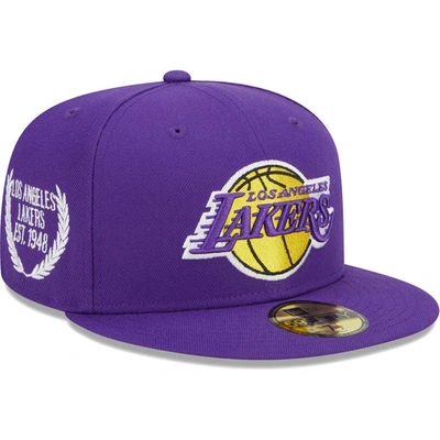 New Era Purple Los Angeles Lakers Camo Undervisor Laurels 59fifty Fitted Hat