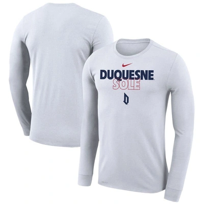 Nike White Duquesne Dukes On Court Bench Long Sleeve T-shirt
