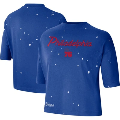 Nike Royal Philadelphia 76ers Courtside Splatter Cropped T-shirt
