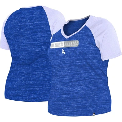 New Era Royal Los Angeles Dodgers Plus Size Space Dye Raglan V-neck T-shirt