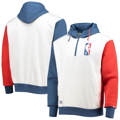 Nike Men's  White And Blue Nba Team 31 75th Anniversary Courtside Fleece Half-zip Hoodie In White,blue