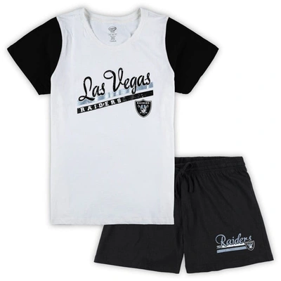 Concepts Sport Women's  White, Black Las Vegas Raiders Plus Size Downfield T-shirt And Shorts Sleep S In White,black