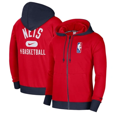 Nike Men's Red And Navy Houston Rockets 2021/22 City Edition Courtside Heavyweight Fleece Full-zip Hoodie In Red,navy