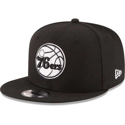 New Era Black Philadelphia 76ers Black & White Logo 9fifty Adjustable Snapback Hat
