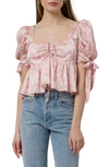 Wayf Floral Print Puff Sleeve Peplum Top In Pink Mini Roses