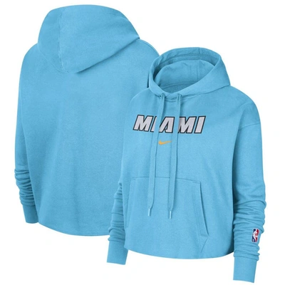 Nike Light Blue Miami Heat 2021/22 City Edition Essential Logo Cropped Pullover Hoodie