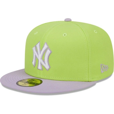 New Era Men's  Neon Green, Lavender New York Yankees Spring Color Two-tone 59fifty Fitted Hat In Neon Green,lavender
