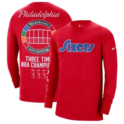 Nike Red Philadelphia 76ers 2021/22 City Edition Courtside Heavyweight Moments Long Sleeve T-shirt