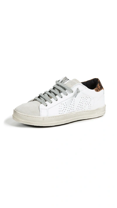 P448 Women's John Perforated Leather & Snake Print Lace Up Trainers In White/rose Metallic