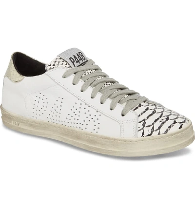 P448 Women's John Perforated Leather & Snake Print Lace Up Sneakers In White Printed