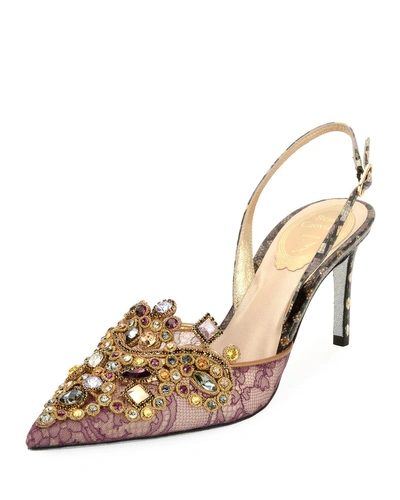 René Caovilla Strass Embellished Snakeskin Pump, Purple