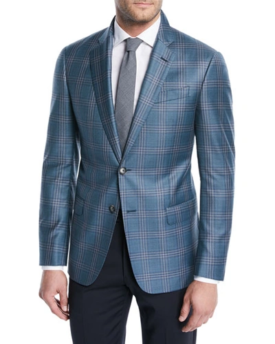 Emporio Armani Two-tone Plaid Wool Soft Jacket In Green