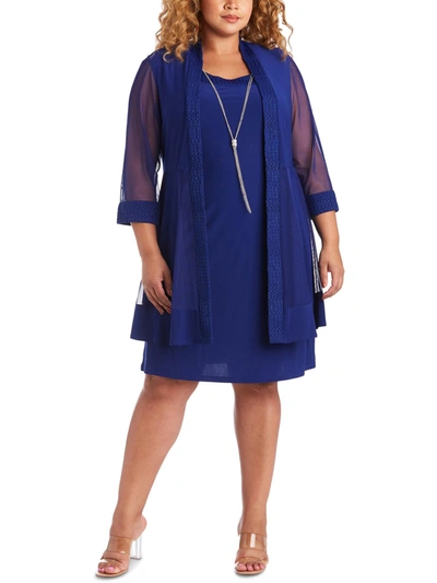 R & M Richards Plus Womens Sleeveless Metallic Dress With Jacket In Blue