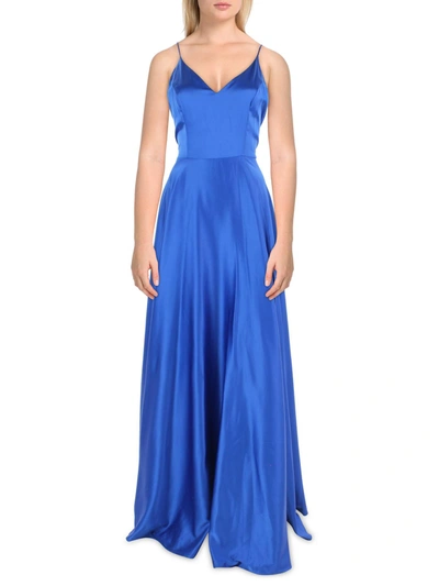 B Darlin Juniors Womens Satin V-neck Evening Dress In Blue