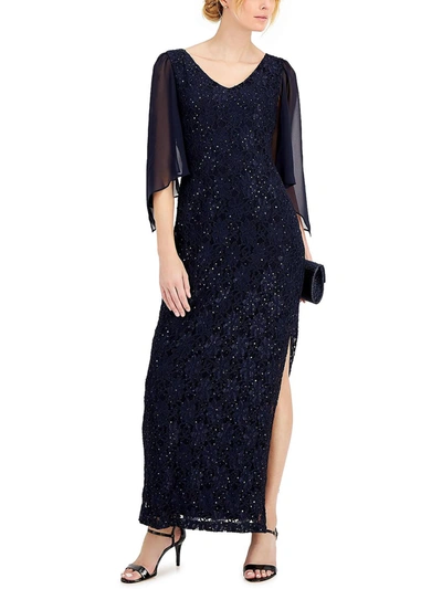 Connected Apparel Womens Lace Long Evening Dress In Blue