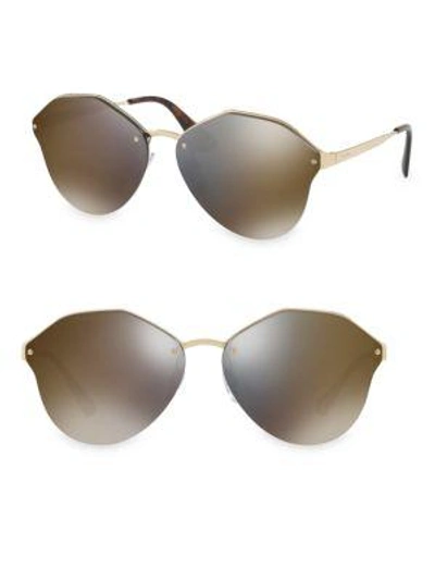 Prada 64mm Mirrored Irregular Sunglasses In Pale Gold/dark Gray Gold