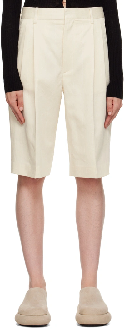 Filippa K Pleated Tailored Shorts In Bone White/white Pin