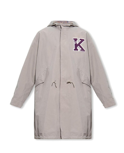 Kenzo Varsity Parka Coat In Grey