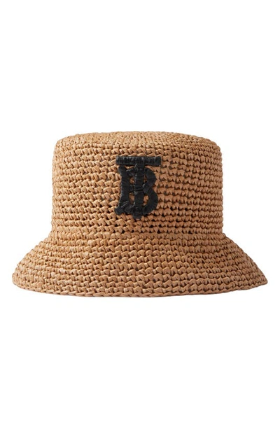 Burberry Monogram-patch Raffia Bucket Hat In Brown