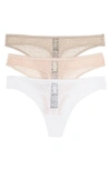 Dkny Modern Lace 3-pack Thongs In Wht/ Chp/ Rose