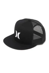 Hurley Icon Solid Flat Trucker Baseball Cap In Black