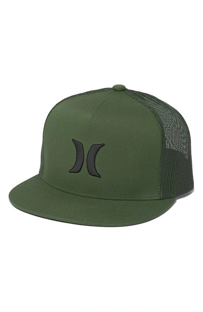 Hurley Icon Solid Flat Trucker Baseball Cap In Olive