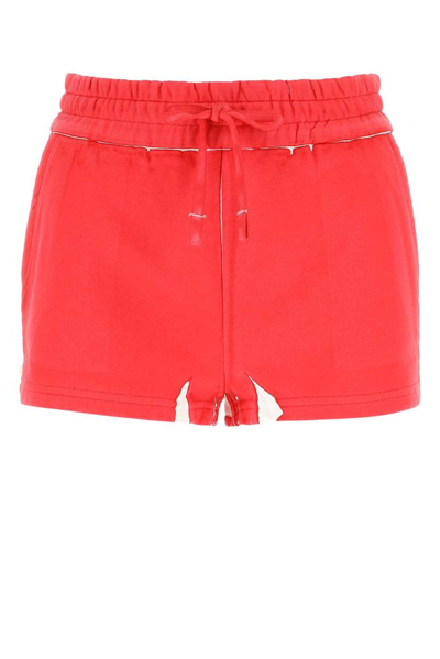 Miu Miu Logo Printed Drawstring Shorts In Red