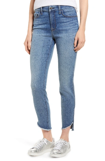 Jen7 Skinny Ankle Jeans W/ Angled Raw-edges In Sunlight