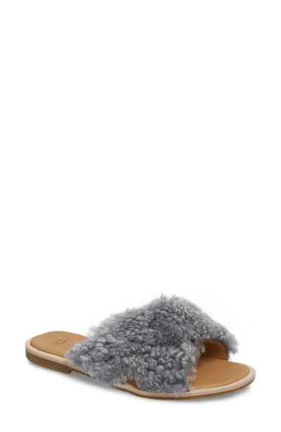 Ugg Joni Genuine Shearling Slide Sandal In Lude Grey