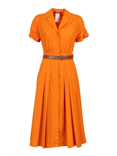 Max Mara Belted Shirt Dress In Orange