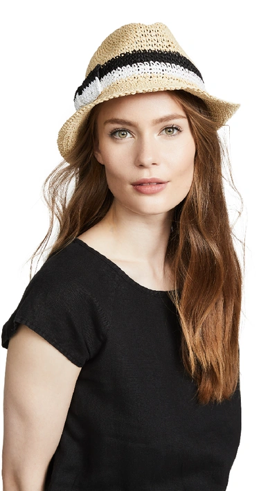 Kate Spade Crochet Bicolor Bow Trilby Hat In Natural