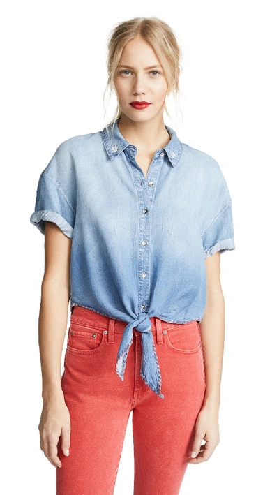 Splendid Roma Tie-front Short-sleeve Chambray Top In Cielo Wash