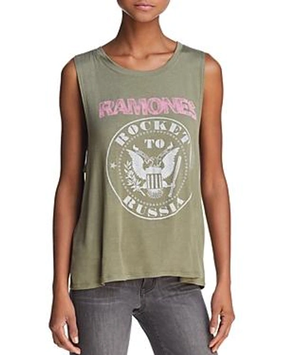 Daydreamer Ramones Rocket Graphic Muscle Tank In Olive