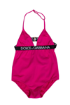 Dolce & Gabbana Kids' Girl's Logo Tape One-piece Swimsuit In Pink