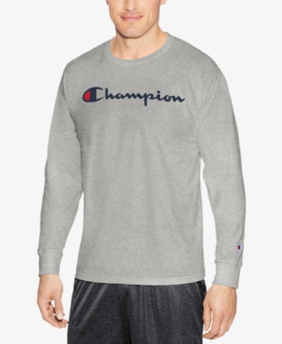 Champion Men's Jersey Long Sleeve Logo T-shirt In Light Steel