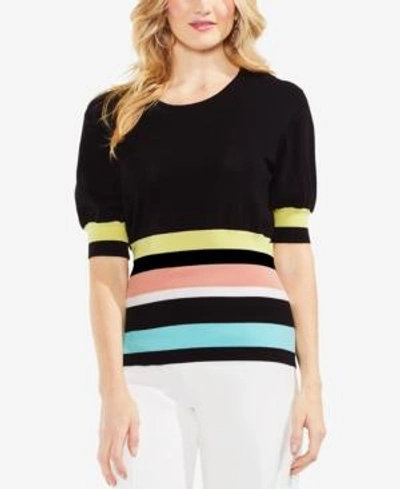 Vince Camuto Striped Sweater In Rich Black