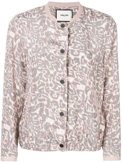 Max & Moi Leopard Print Bomber Jacket In Pink