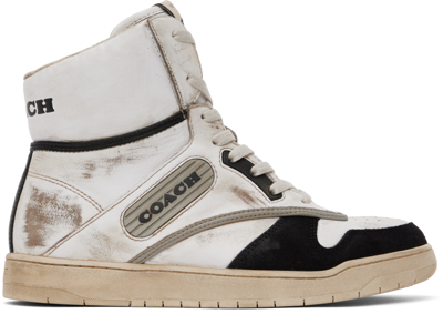 Coach Distressed High Top Trainer In White & Black