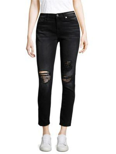 7 For All Mankind Distressed Ankle Skinny Jeans In Aged Onyx