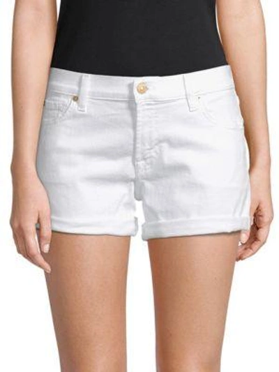 7 For All Mankind Classic Rollup Denim Shorts In White
