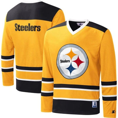 Starter Gold Pittsburgh Steelers Cross-check V-neck Long Sleeve T-shirt