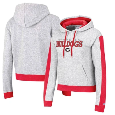 Champion Heathered Grey Georgia Bulldogs Tri-blend Boxy Cropped Pullover Hoodie In Heather Grey