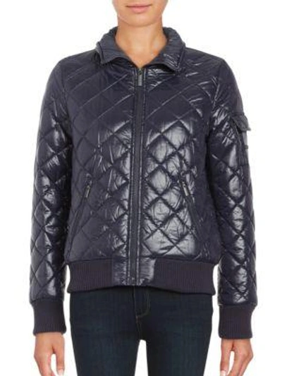 French Connection Quilted Zip-front Coat In Blue