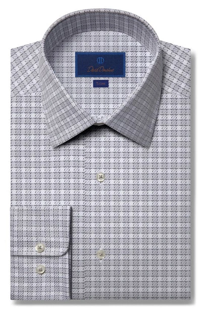 David Donahue Trim Fit Check Cotton Twill Dress Shirt In White/ Gray