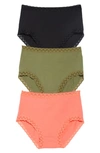 Natori Bliss 3-pack Cotton Full Briefs In Coral/ Green/ Green