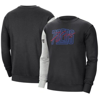 Nike Black/heather Gray Philadelphia 76ers Courtside Versus Force & Flight Pullover Sweatshirt